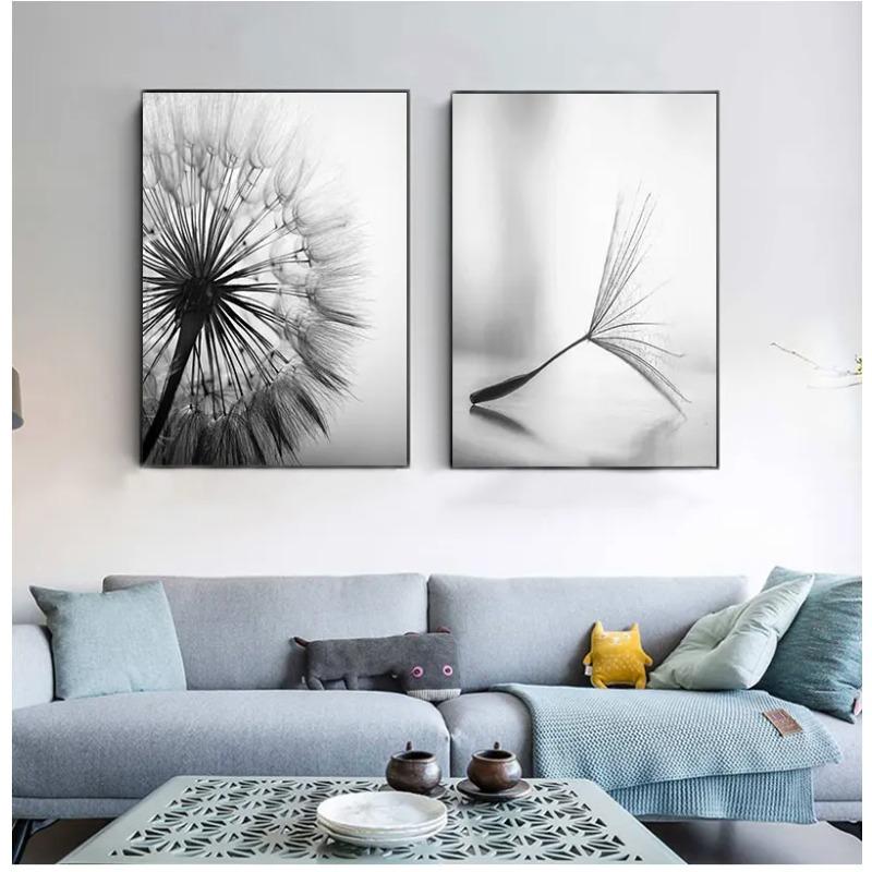 Fiore di tarassaco dipinto su tela quadri moderni in bianco e nero per la decorazione domestica soggiorno poster da parete astratto senza cornice