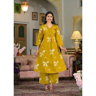 Damen Designer Bedrucktes A-Linien Kurti Indisches Pakistanisches Oberteil Tunika Kurta Hosen Set SC-2325