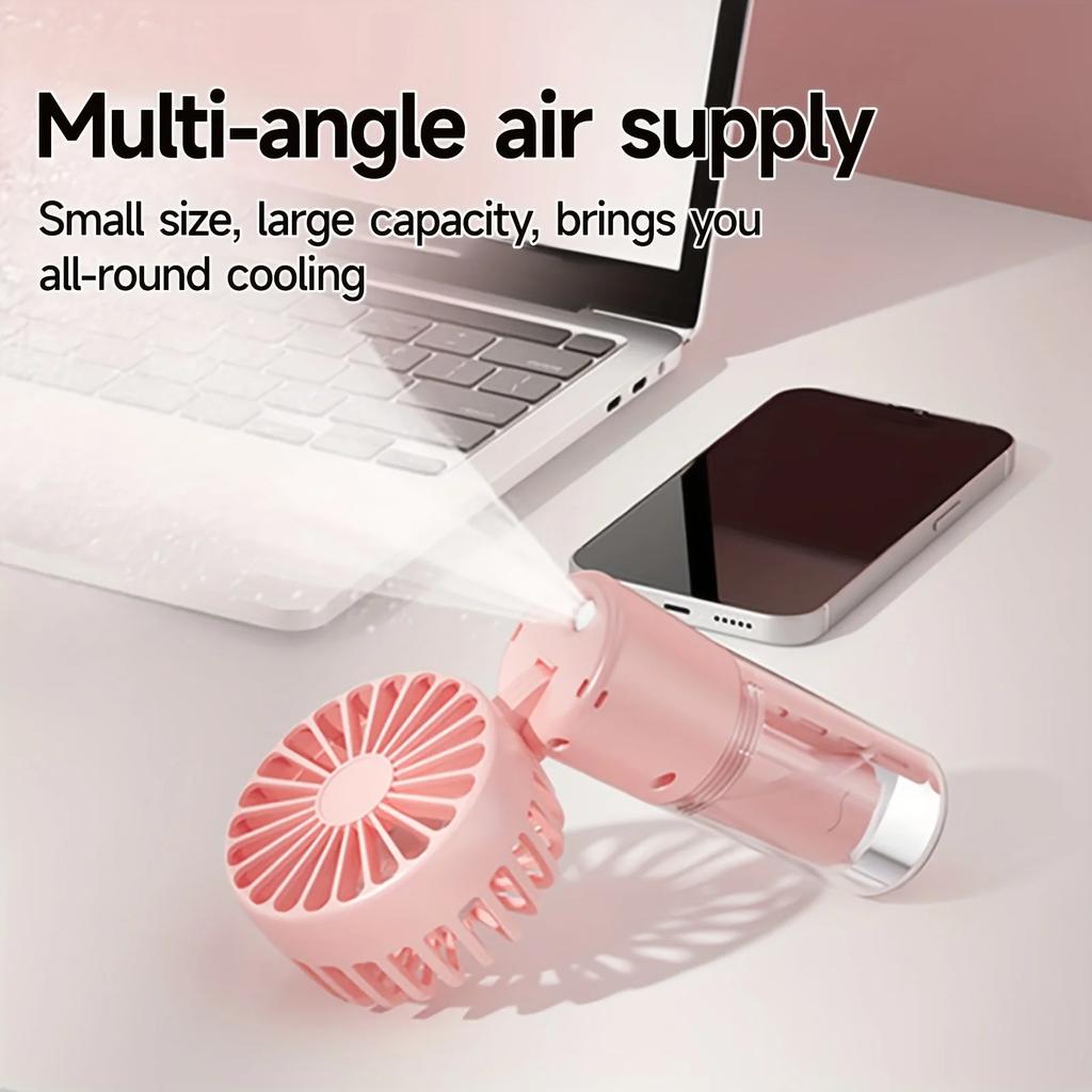 One spray fan, 4-gear adjustment, mini foldable handheld fan with spray, USB rechargeable outdoor travel cooling and comfortable