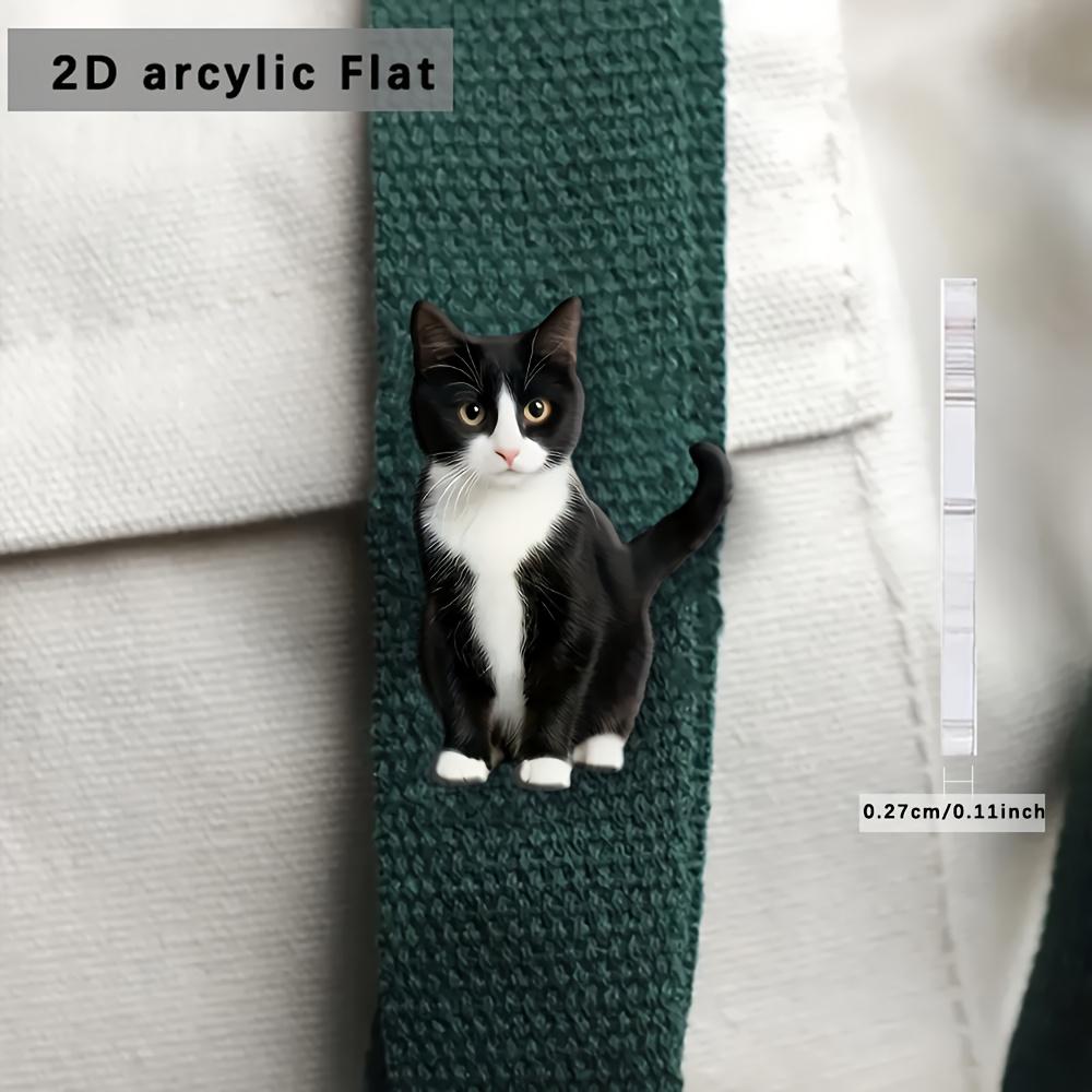 

2D Flat Cute Black White Cat Acrylic Brooch Gift For Cat Lovers Backpack Hat Decor 5CM
