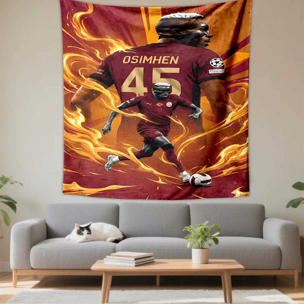 Tapestry Victor Osimhen Galatasaray 45 Maroon Kit Mask Flames Dribbling Champions League Art