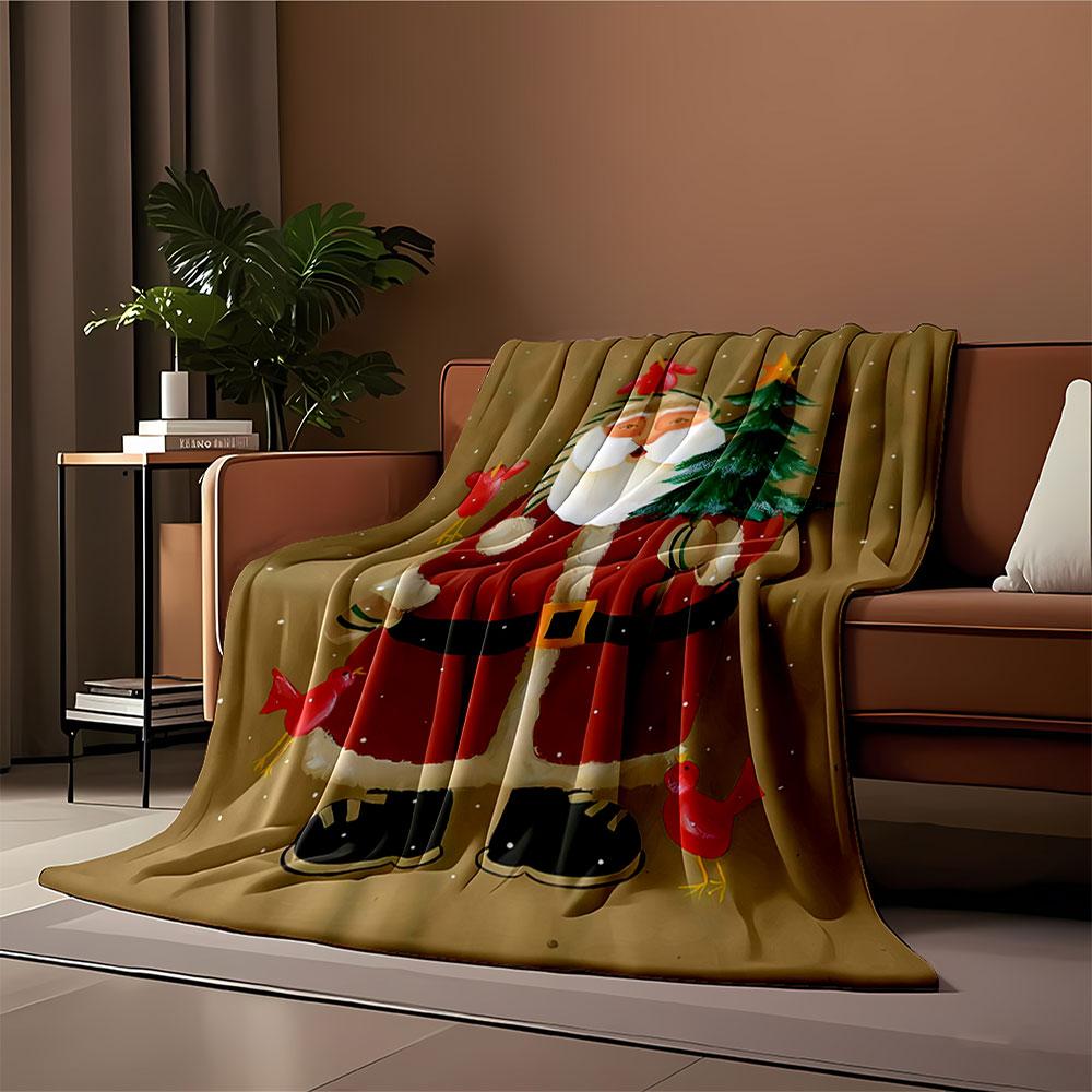 Santa with Tree & Birds Blanket for all seasons blanket lunch break throw gift