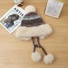 Winter hat women's retro knitted hat fleece thickened ear protection cold wool hat cute rabbit hairball thermal hat