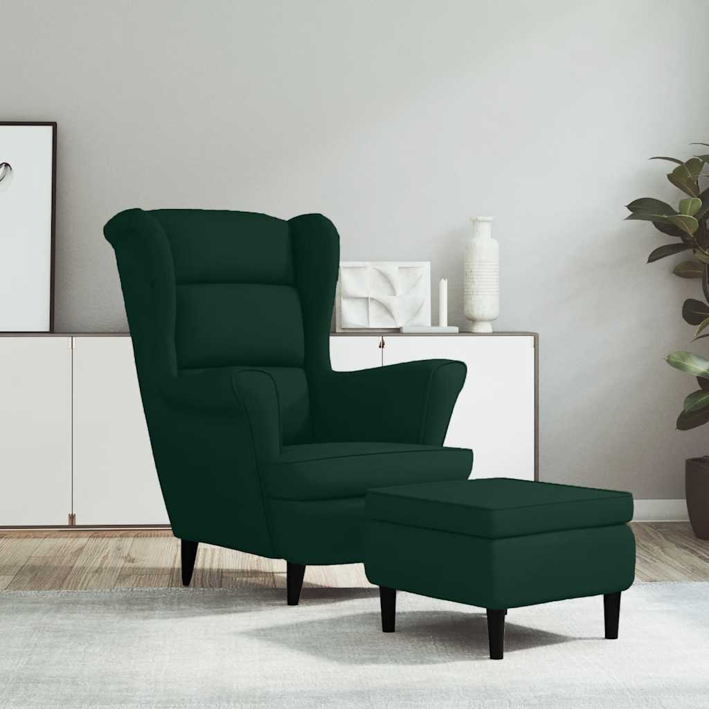 Vidaxl Armchair with Footrest, Dark Green, Upholstered In Velvet