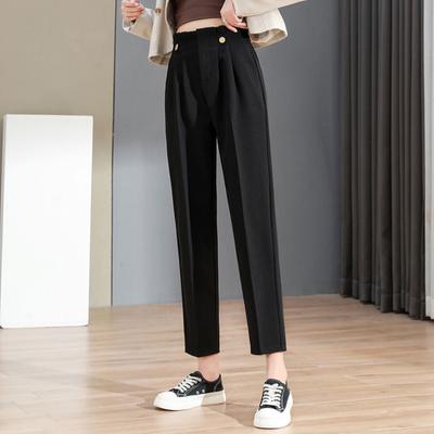 Spring Autumn Korean Loose Casual Suit Pants Women's Straight Pants High-waist Trousers Elegant Simple Solid Color Commuting Wind