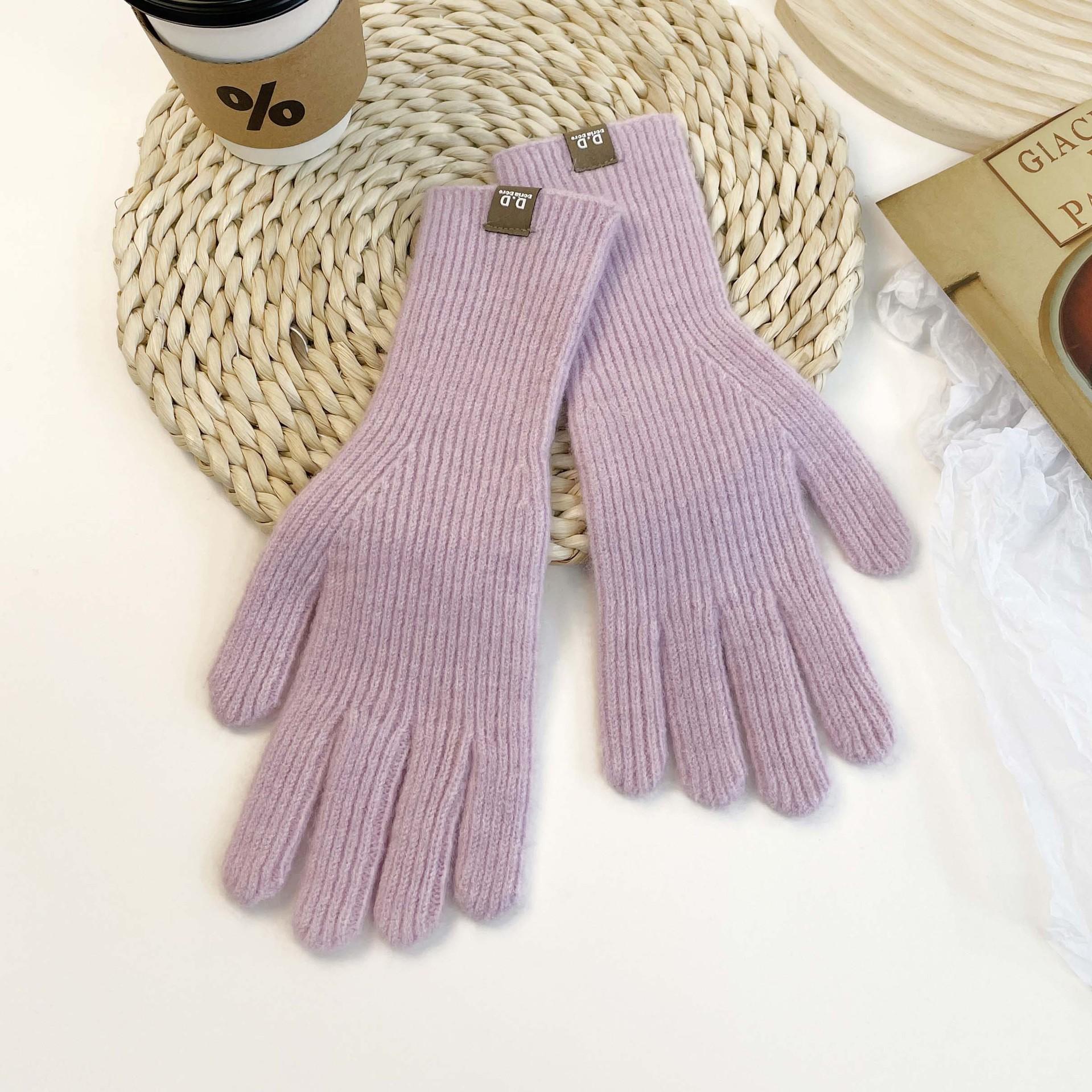 

Однотонные трикотажные перчатки для сенсорных экранов, женские теплые и нескользящие перчатки, утолщенные шерстяные перчатки с разделенными пальцами average size