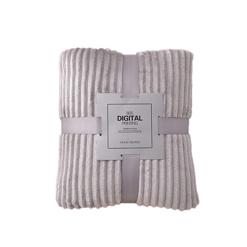 Striped Coral Fleece Flannel Blanket - Air Conditioning Nap Blanket, Solid Color, Ideal Office Gift