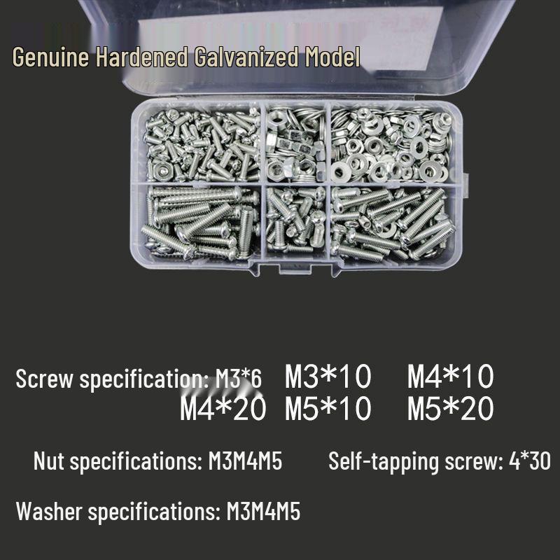 304 Stainless Steel Fastener Set: Nuts, Washers, Machine & Self-Tapping Screws, Bolts, Nails, Round Head M3/M4.