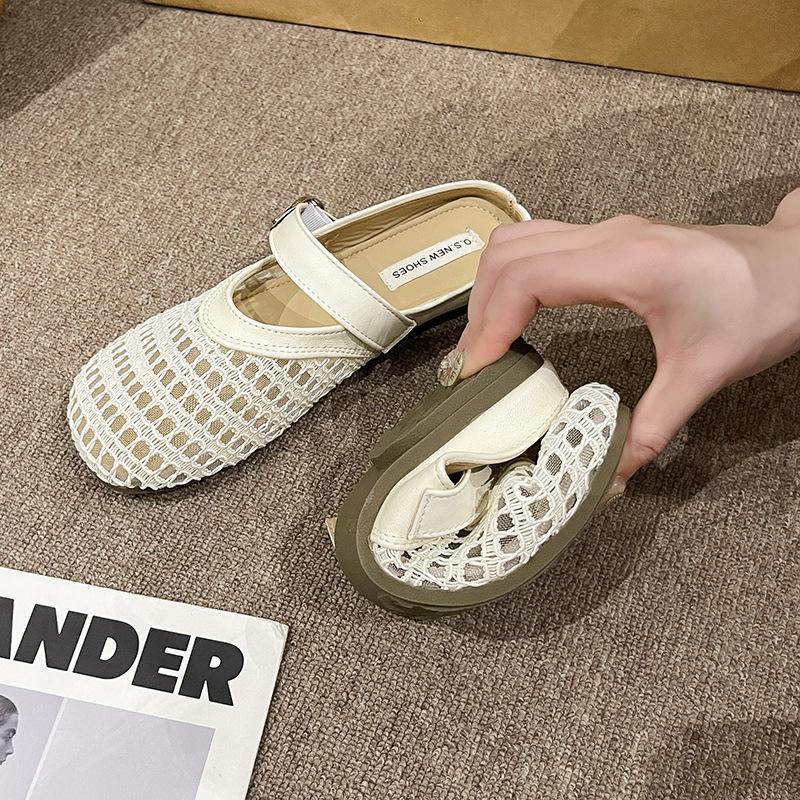 Damen Sommer lässig hohl ein Hocker Baotou Hausschuhe flacher Boden atmungsaktiv faule Halbschuhe