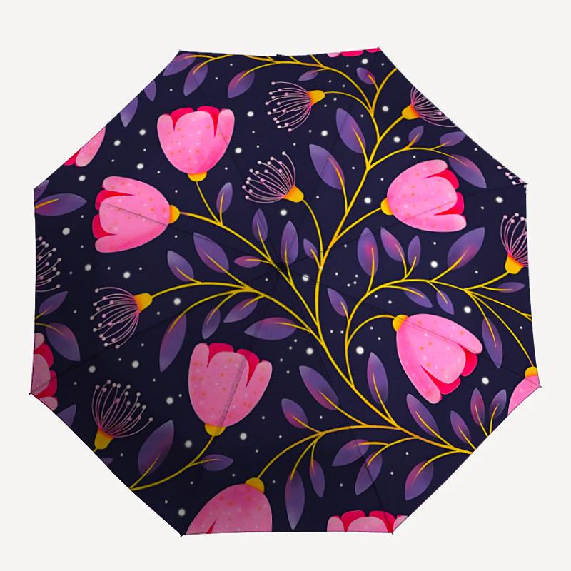 1PC Floral Pattern Automatic Folding Umbrella Portable Collapsible 8-Rib Umbrella for All Seasons, Casual Outdoor Accessory, A29