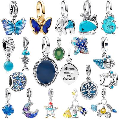 Amuletos Colgantes Luminosos Espejo Azul Flor de Luna de Cobre Mariposa Cuentas Amuletos Para Pulsera Original Diy Joyería Fina