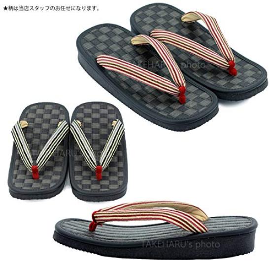 Takeharu Checkered Geta Black Tatami Made in Rush Grass Sandal Striped Size L Women's Sandals, Mats, Japan, Sole, Large, Pattern,