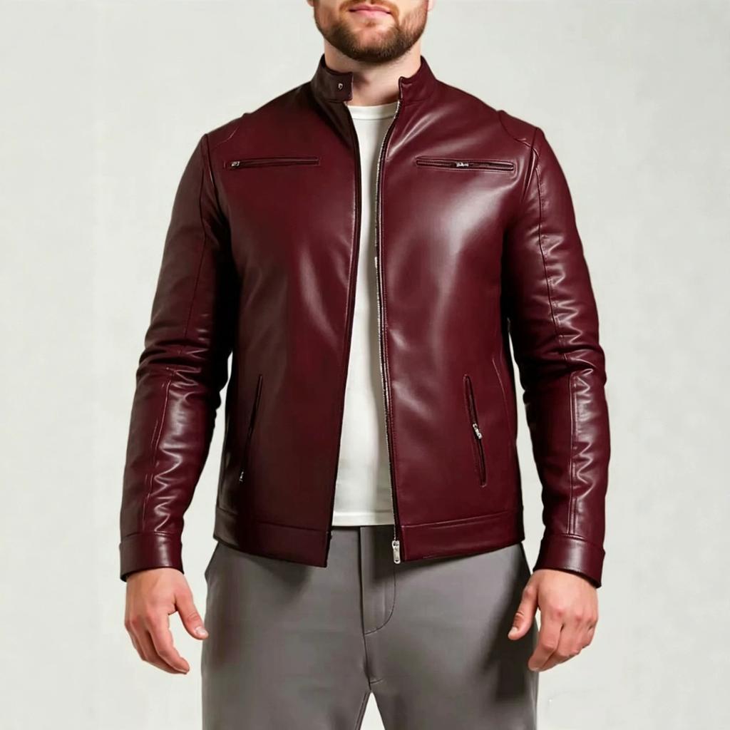 European and American men's stand-up collar PU leather jacket slim jacket jacket fashion business motorcycle style leather jacket