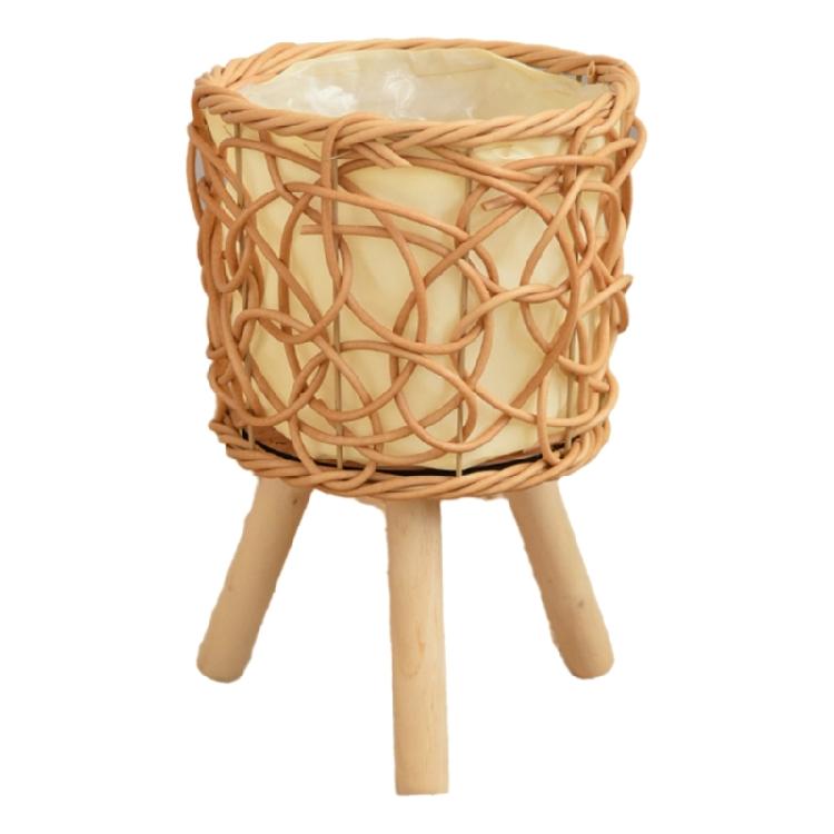 Wood Legs Plant Holder Stool for Home Decoration Stable Floor Planter Basket Woven Balcony Flower Pots Display Shelf