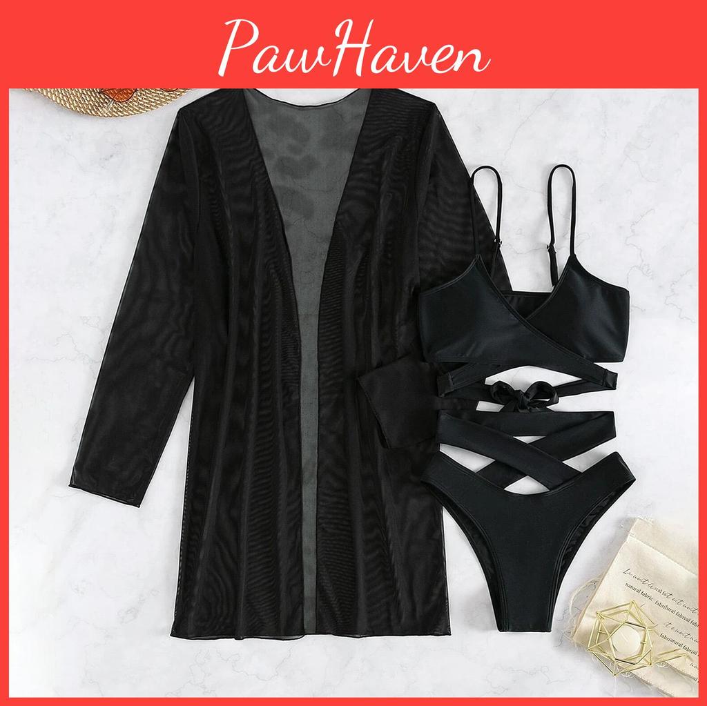 Piece Three Swimsuit Split Womens Set High Waist Ins Overshirt Black Bikini Suits
