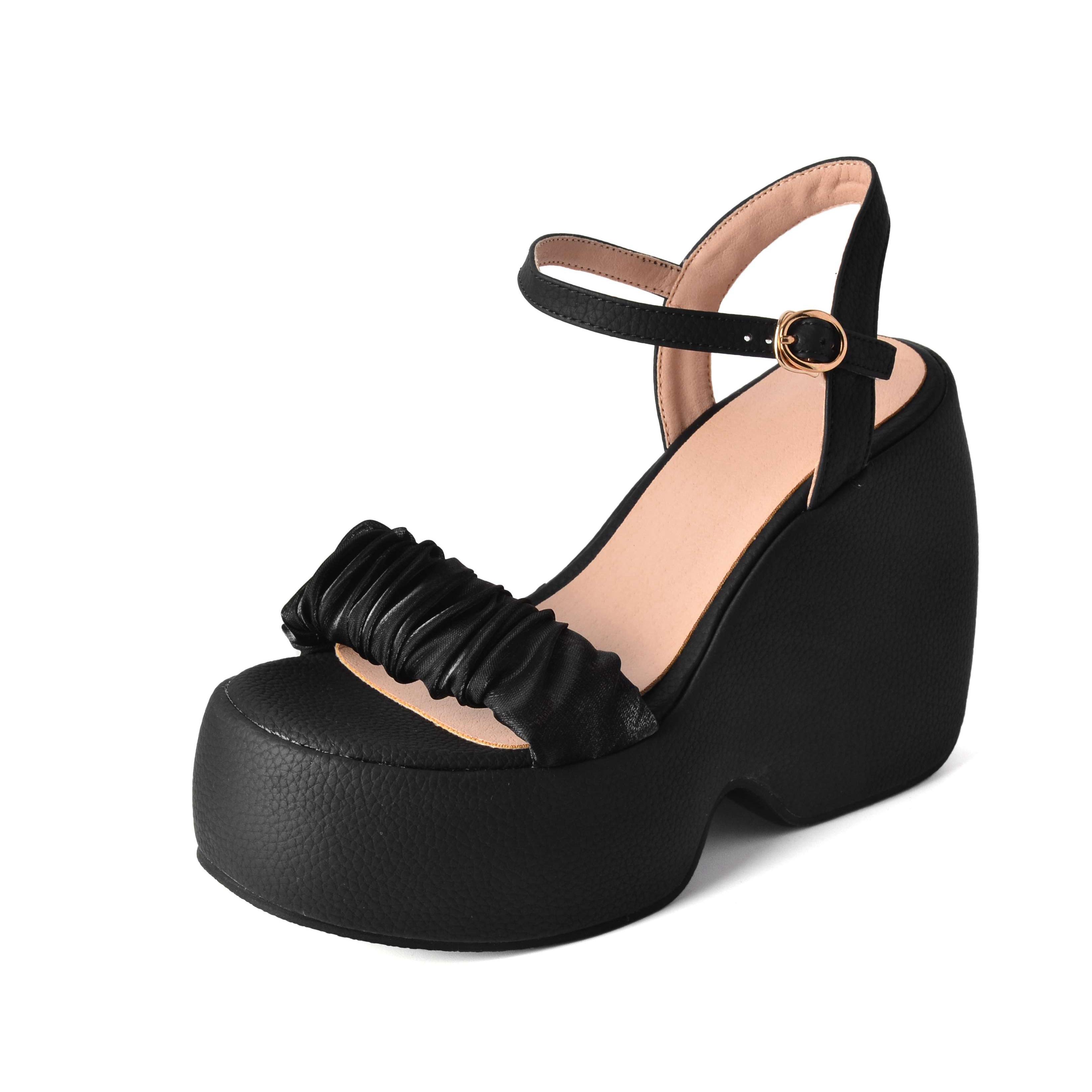 

Krazing Pot Платформа с ремешками на щиколотке Летняя обувь на очень высоком каблуке с открытым носком Повседневная одежда Модные женские сандалии со складками и украшением 34 белый