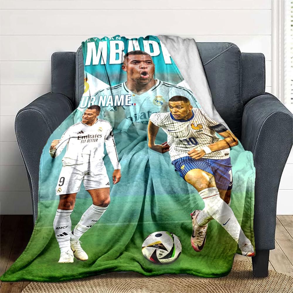 Mbappé Customize Text Blanket Throw Customizable Blanket Durable Comfort Perfect for Bedding Chair Livingroom Sofa All-Season Use