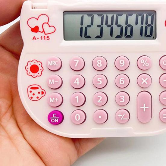 Cat Calculator with Makeup Mirror 8-Digit Display Soft Rubber Buttons Bright Color