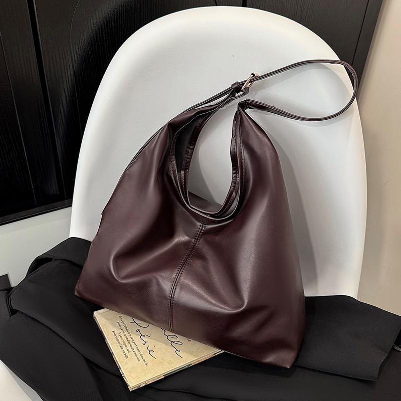 Retro Simple Women Stray Bag Large Capacity Solid Color Soft PU Leather Shoulder Bag for Commuting  Shopping