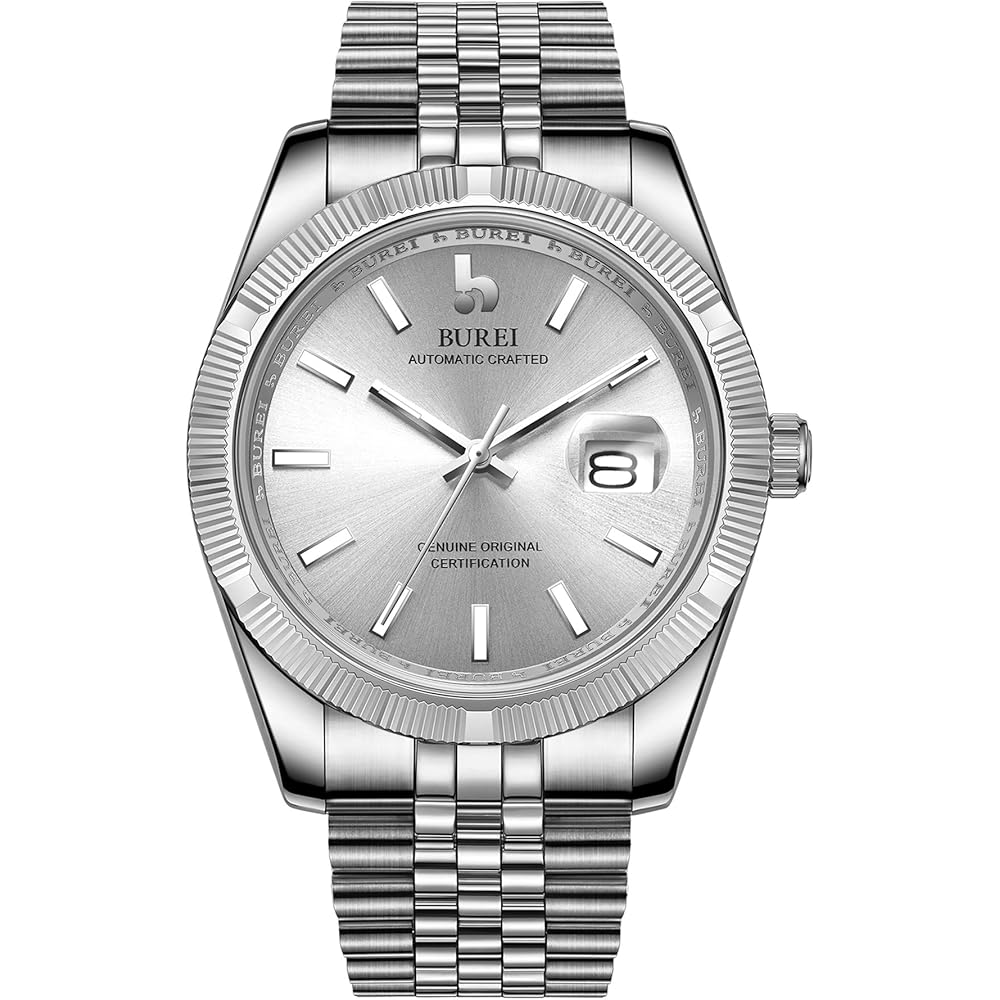 BUREI Men s Waterproof Analog Quartz Watch Silver White Simple Business Fashion Night Glow