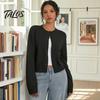 Pull décontracté pour femme, Pull en maille à col rond, Cardigan boutonné de couleur unie pour l'automne, l'hiver, Manches longues, Haut court