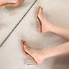 2025 Summer New Comfortable Transparent Square Toe High Heels Women Crystal Thick Heel Sexy Casual Sandals Flip Flops