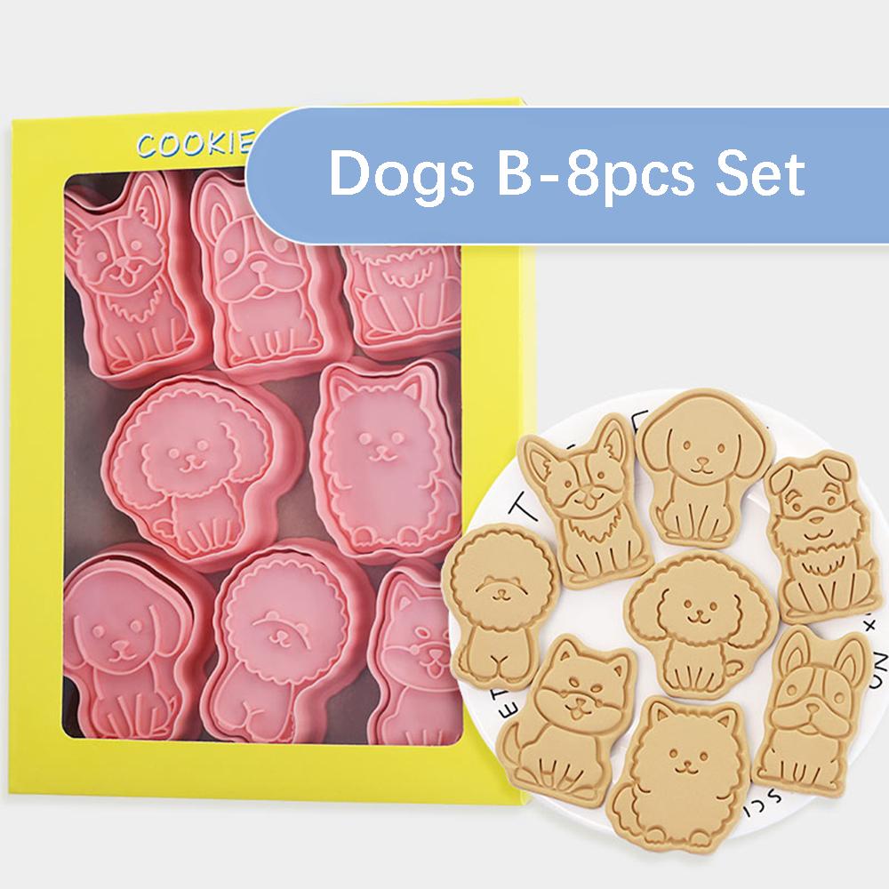 8Pcs Cute Puppy Dog Cookie Cutters Pressable Biscuit Mold Pet Birthday Party DIY Cookie Stamp Kitchen Bakeware Tools 1