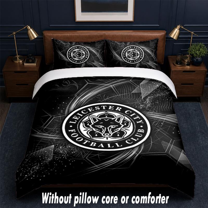 Leicester City Football Design Bed Bedding Set 1 Duvet Cover + 2 Pillowcases Soft Breathable Household Bed Linens