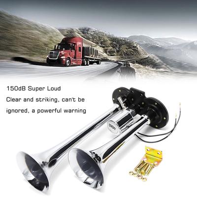Dual Trumpet Electric Horn Loud Chrome Air Horn Speaker Kit 12V/24V Universal for Train Truck Lorry