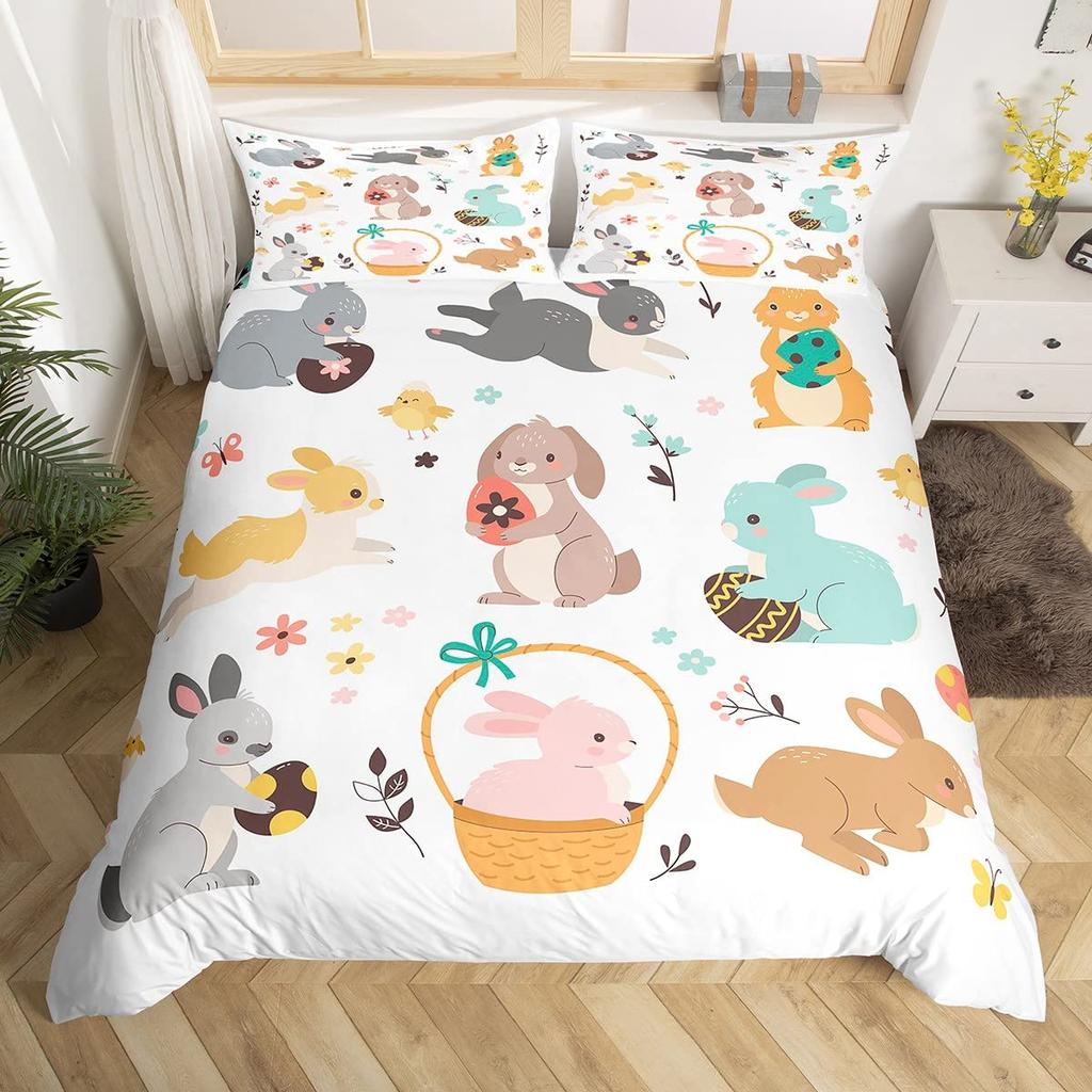 Easter Rabbit Duvet Cover Collection Golden Elk Horn Stars Quilt Cover Cartoon Pet Animal Bedding Collection For Girls Boys Kawaii Room Decor