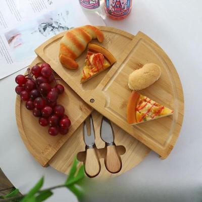 Bamboo Round Rotatable Cheese Board Set