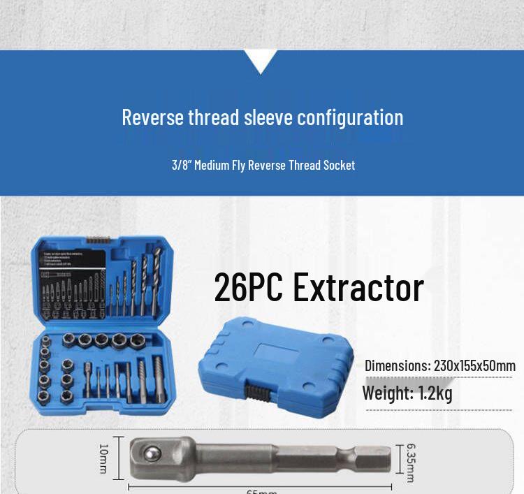 26-Piece Damaged Nut & Screw Extractor Tool Set - Chrome Molybdenum Steel