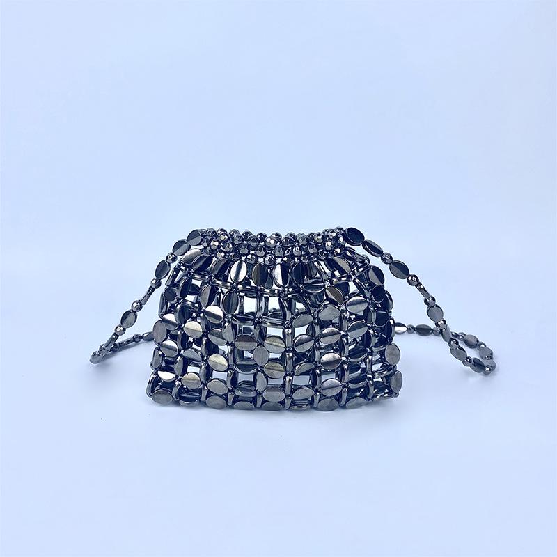 Retro Hand-Woven Sequin Beaded Shoulder Bag - Versatile Acrylic Phone Bag