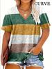 Plus Size 0XL-5XL Women's Fashion Striped Print V-Neck T-Shirt Casual Loose Short Sleeve Summer Tops
