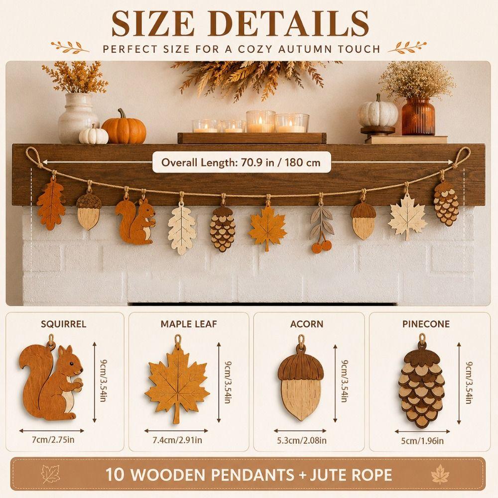 Wood Hanging Banner Decors Cutout Pendants Fall Wooden Garland  For Thanksgiving Decor