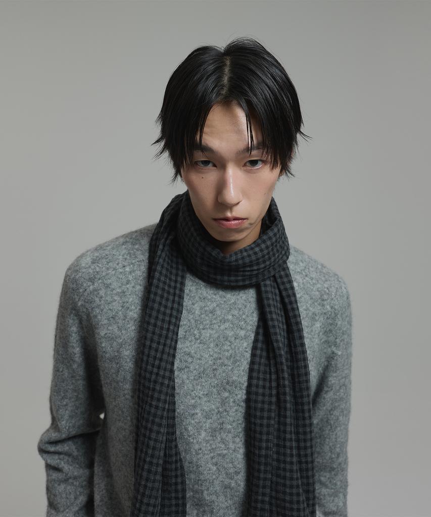 NONBLANK Mohair Wool Blend Crop Round Knit_Melange Grey