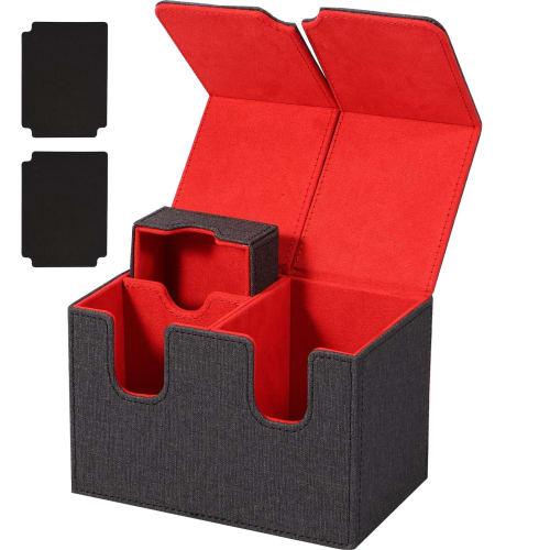 Powanfity Deck Case, Trading Card Case, Deck Box, Storage Box with Dice and Damage Counter Holder, Magnetic, Leather, Fits Approximately 200 Cards, Co
