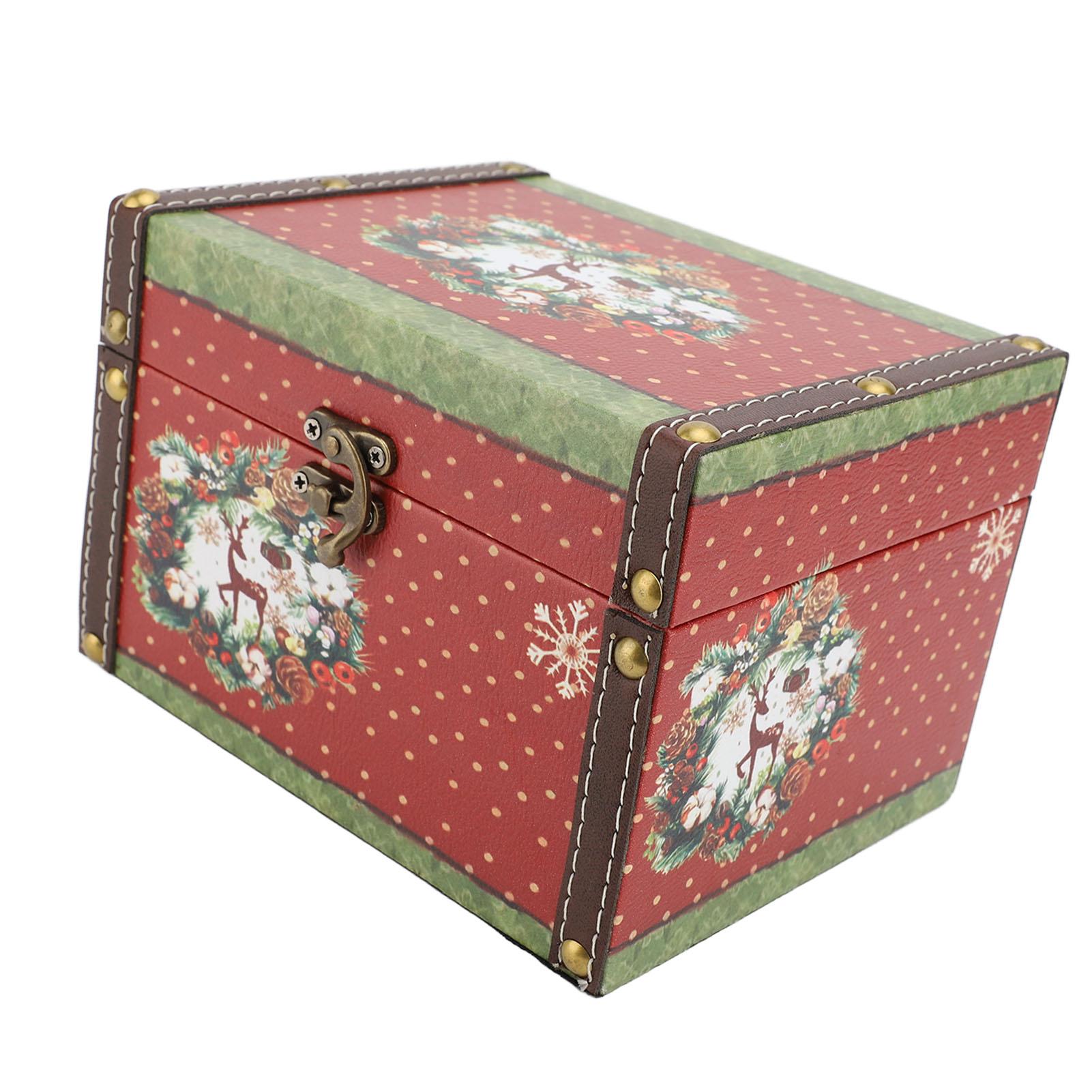 

Деревянная шкатулка для безделушек, винтажная подарочная коробка из искусственной кожи на Рождество, коробка для хранения ювелирных изделий и сувениров для детей