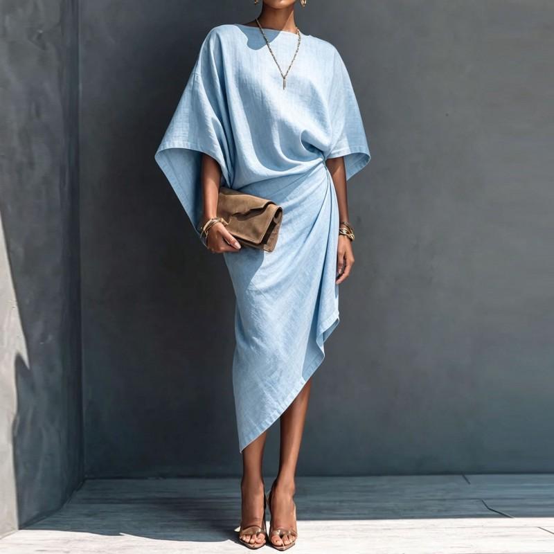Elegant Slim Fit Solid Color Pleated Maxi Dress Women 2026 Office Casual Party