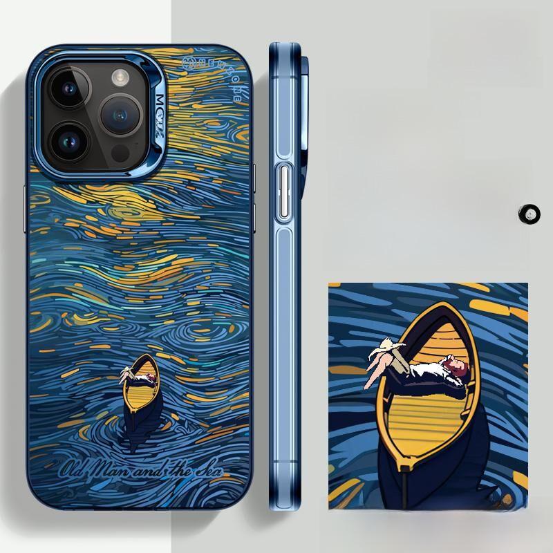 "Van Gogh Schneeb Berg Stoßfestes Mattes Silber Case für iPhone 16/15/14 Pro Max"