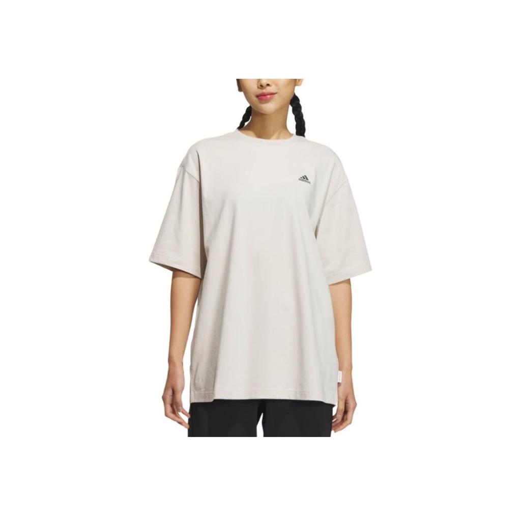 Adidas Alphabet Print Sports Crew Neck T-Shirt Women Tops Fawn-Brown IS7406