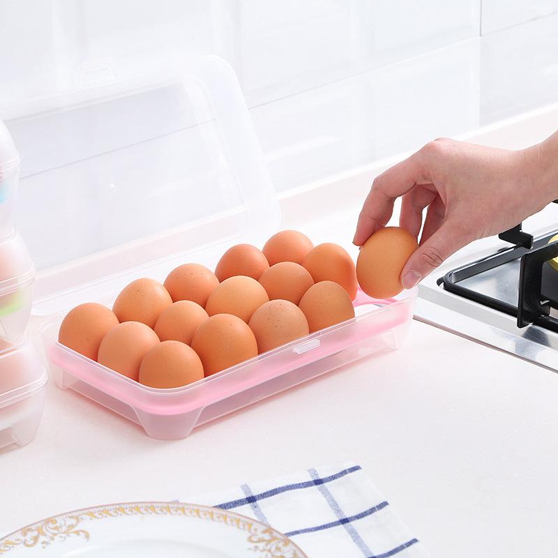 15 Grid Egg Storage Box Egg Box Tray with Lid Drawer Egg Carton PP Cases Refrigerator Cases Compartment Storage Egg Rack Support