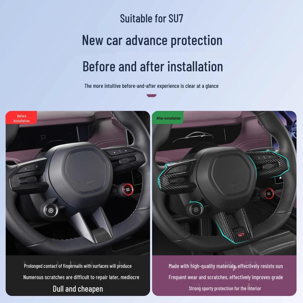 Xiaomi SU7 Steering Wheel Carbon Fiber Decorative Stickers - Car Interior Protection Accessories