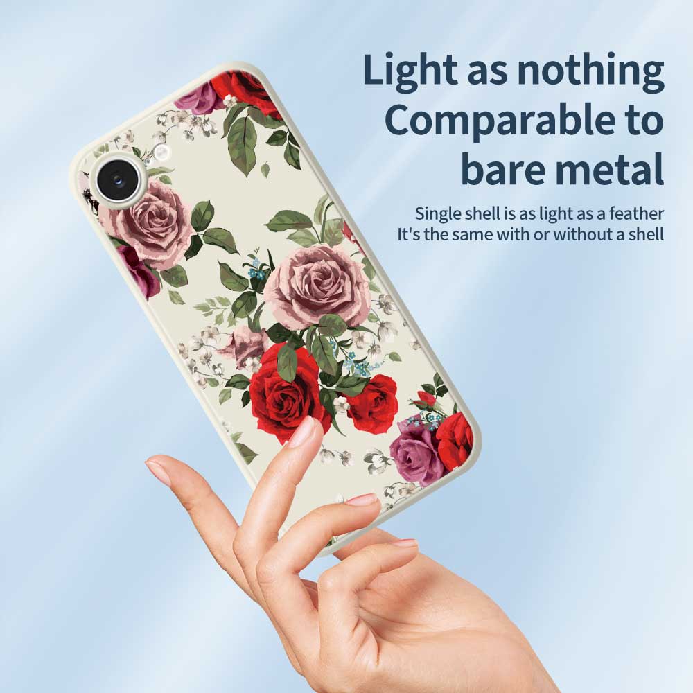 For iPhone 16e Case Red and Pink Flowers Pattern Printing Straight Edge TPU Phone Back Cover