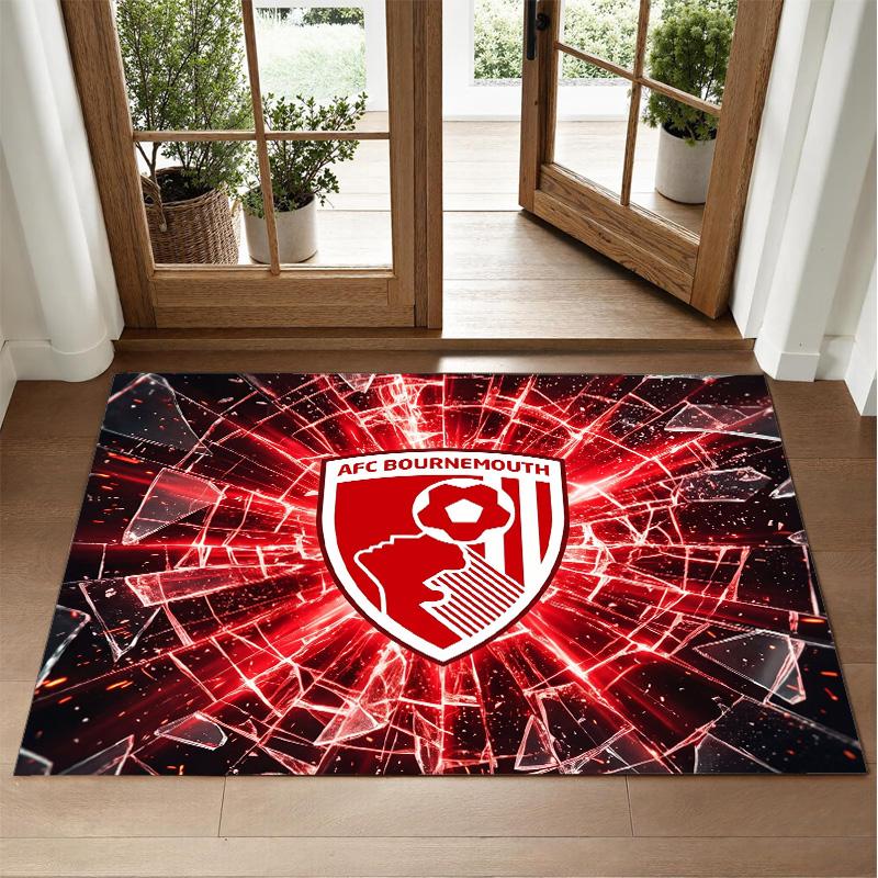 Bournemouth Football Design Crystal Velvet Rug Soft Decorative Mat for Bedroom Entrance