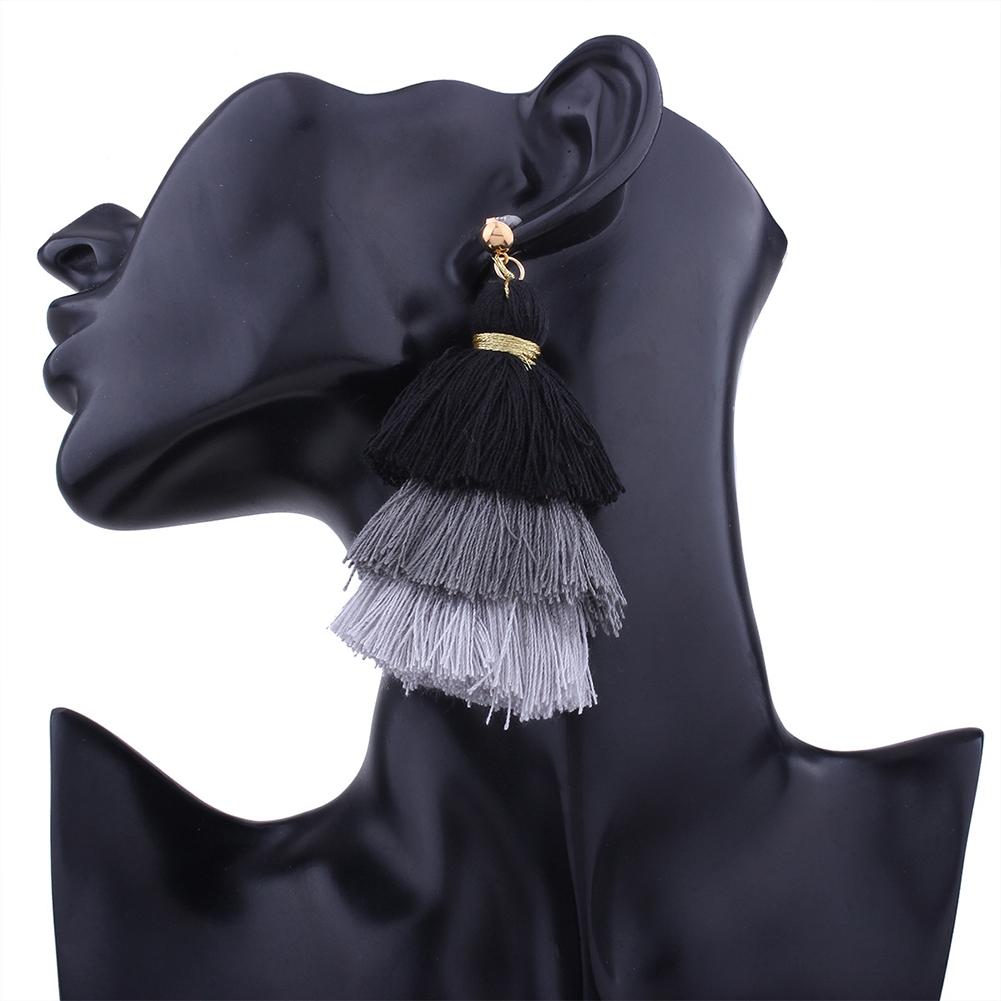Bohemian Multilayer Tassel Earrings 3 Layered Colorful Fringe Dangle Drop Earrings Women Jewelry