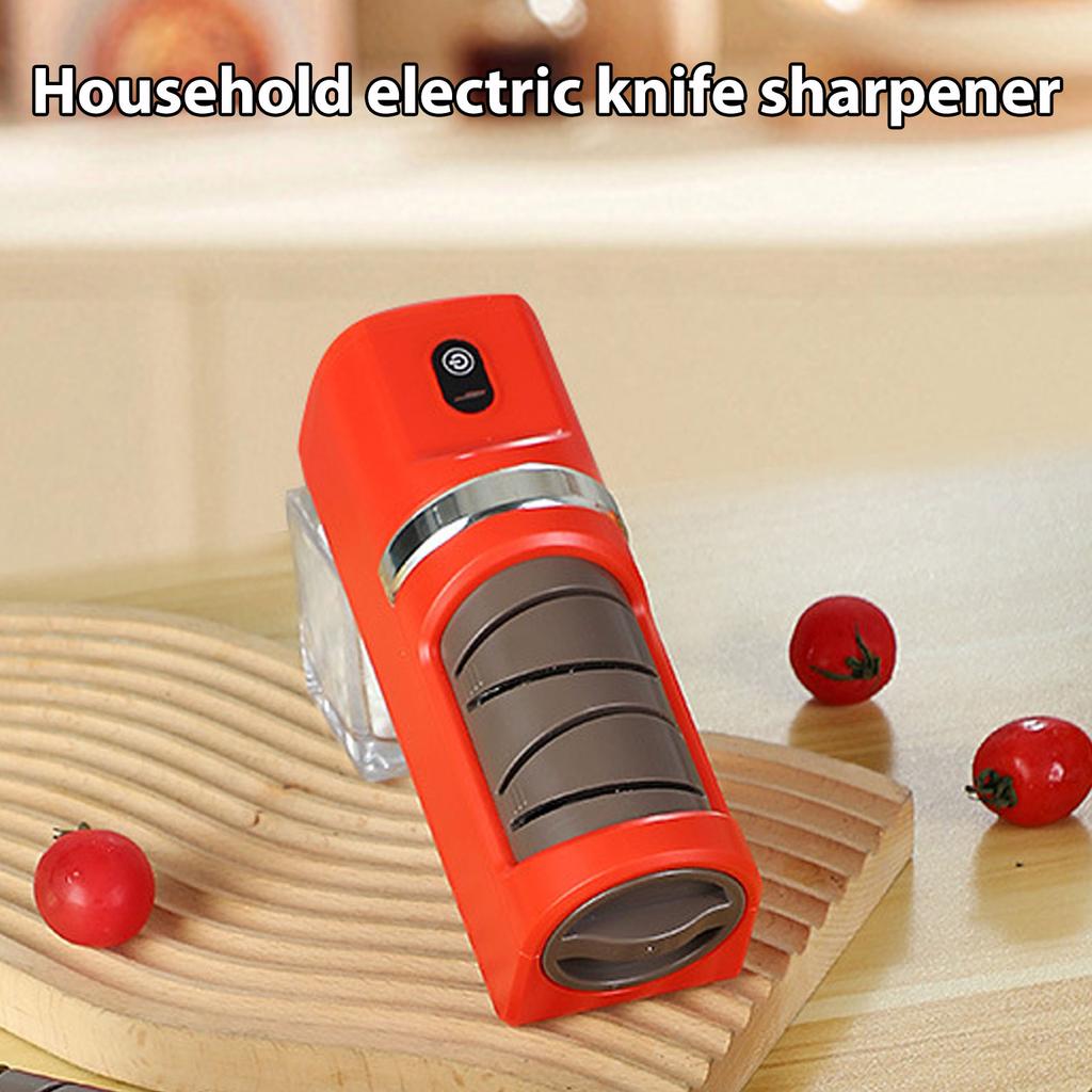 Electric Knife Sharpener Portable USB Rechargeable with Non Slip Base Coarse Fine Grinding Wheel for Kitchen Chef Home