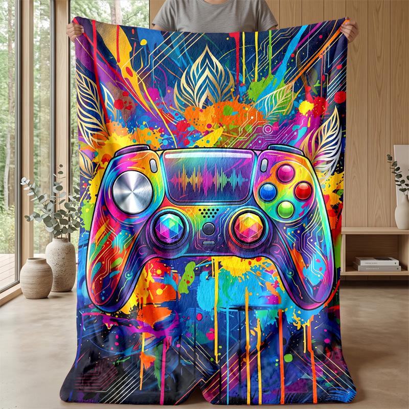 Vibrant Gaming Controller Art Theme blanket Lightweight Warm Flannel Blanket Decorative Throw Blanket for Home Decoration