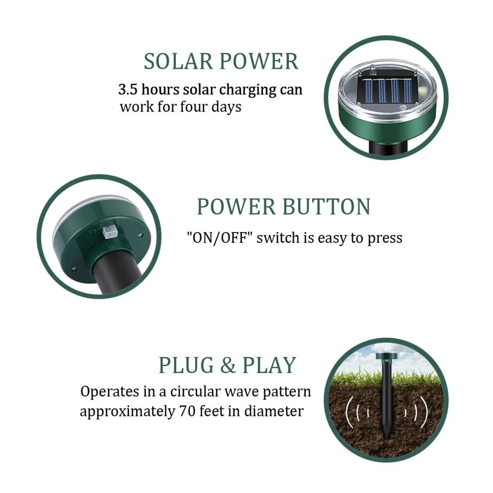 Solar-Maulwurfvertreiber-Stäbe 10er-Pack, Solarbetriebener Tierabweiser für den Garten, Wasserdicht und Große Reichweite