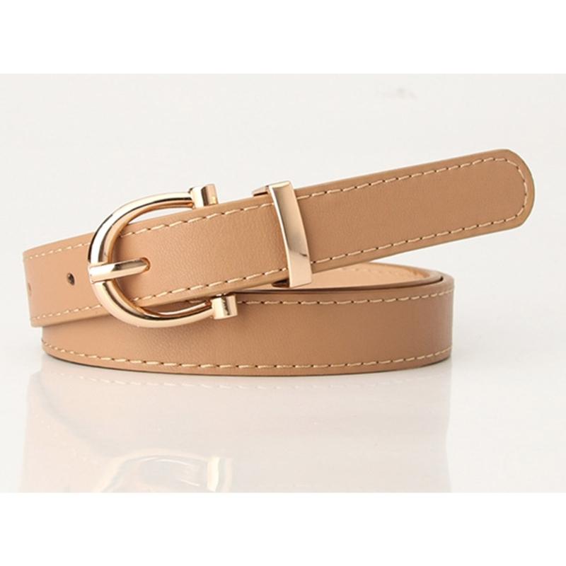 Adjustable Golden Oval Shape Buckle Thin Belt PU-leather All-match Belt Hot Girl Women Waist Belt for Coat Skirts Jeans